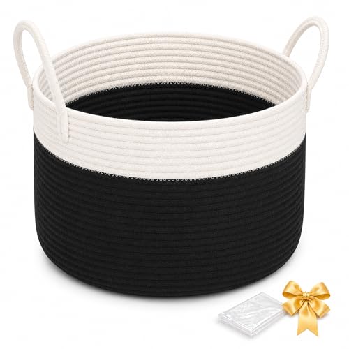Large Gift Basket Empty for Toys, Blanket, Laundry, Black White | Includes Gift Bag and Ribbon, Premium Woven Rope, Soft Yet Structured, Reusable for Throw Blankets, Kids and Nursery Storage - color: Black White, size: Large