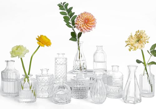 UPBUD Clear Glass Bud Vases Set of 12, Small Vases for Flowers | Mini Vases in Bulk for Wedding Decorations, Vintage Vase for Baby Shower, Party, Recepetion, Home Table Décor - color: Standard-clear, size: 12pcs