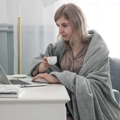MOONLIGHT20015 Fleece Blanket 2 Pack - Super Soft Fluffy Light Grey Throw Blanket for Sofa and Bed - Warm and Cozy Lightweight 400 GSM Microfiber Bed Throws Blankets, 50x60 Inches (Throw/Travel) - color: Light Grey, size: Throw (Pack of 2)