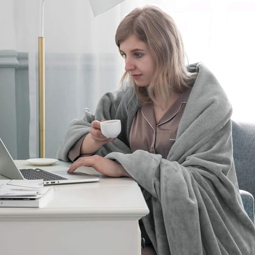 MOONLIGHT20015 Fleece Blanket 16 Pack - Super Soft Fuzzy Light Grey Throw Blanket for Couch and Sofa - Lightweight Luxury 400 GSM Microfiber Bed Blankets and Throws, 50 x 60 Inches (Throw/Travel) - color: Light Grey, size: Throw (Pack of 16)
