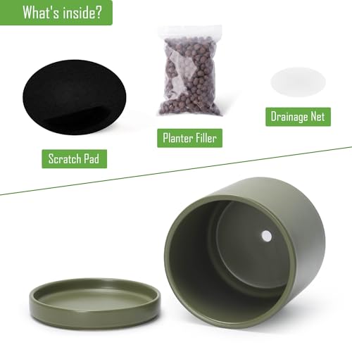 D'vine Dev 8.2 Inch Ceramic Planter Pot, Olive, 94-O-D-J | Modern Cylinder Design, Drainage Hole & Saucer Included, Stable Structure, Elegant Home Accent - color: Olive, size: Medium