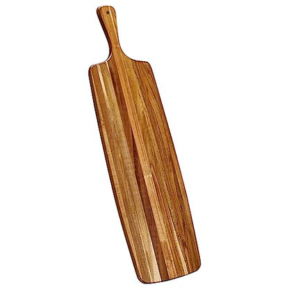 Acacia Wood Cutting Board and Large Charcuterie Board with Handle - Long Serving Board for Veggies, Bread, Cheese Board, Appetizers, and Picnic Celebrations, 24x7 Inch - size: 24"L x 7"W