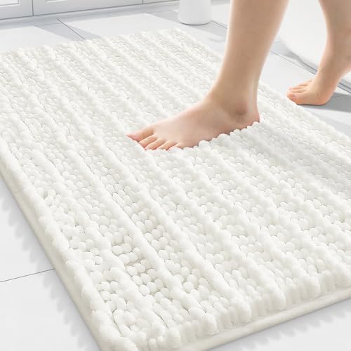 Smiry Bathroom Rugs 30X20, Extra Soft Rubber Backing Chenille Bath Mats | Ivory Machine Washable Non Slip Quick Dry Bath Mats for Bathroom Floor, Tub, Shower, Home Decor Accessories - color: Ivory, size: 30'' X 20''