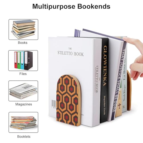 Shining Overlook Book Ends for Shelves - 2 Pack Handmade Wooden Bookends with Metal Base, Sturdy Book Holder for Heavy Books Modern Decorative Book Stopper for Home Office