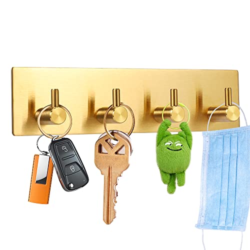 Picowe Key Holder for Christmas Wall Decorative, Adhesive Stainless Steel Key Hooks, Key Hanger Key Organizer Towel Hook Coat Hanger for Entryway Hallway Kitchen (Four Rows, Golden 1 PC) - color: Gold