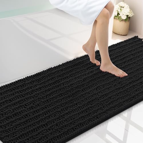 Smiry Bathroom Rugs 70X24, Extra Soft Rubber Backing Chenille Bath Mats | Black Machine Washable Non Slip Quick Dry Bath Mats for Bathroom Floor, Tub, Shower, Home Decor Accessories - color: Black, size: 70'' X 24''