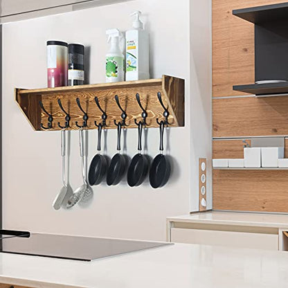 WEBI Wall Shelf with Hooks Underneath,35" Long Coat Rack Wall Mount with Shelf,7 Triple Hooks,Entryway Shelves for Clothes,Jacket,Rustic Brown - color: Brown, size: 35 Inch