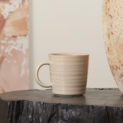 Bico Ceramic Coffee Mugs Set of 4, 17 oz Stoneware Coffee Cups with Handle and Ribbed Texture, Lead-Free Microwave and Dishwasher Safe, Warm Earthy Mug Set for Tea, Latte, Hot Chocolate (Light Beige) - color: Beige