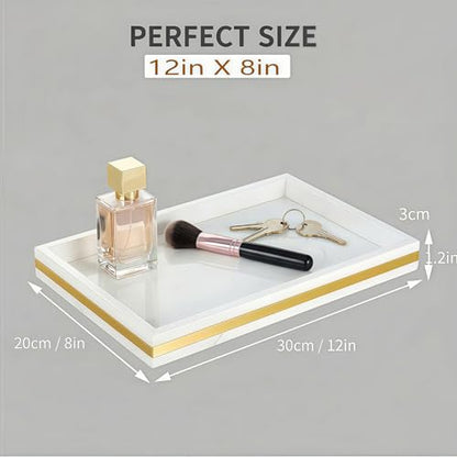 Natural Marble Tray, Marble Vanity Tray Organizer | Natural Marble, Jewelry Perfume Tray, Vanity Organizer, Non-Slip, Bathroom Dresser Nightstand, Gift for Her - color: White