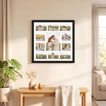 Hongkee 20x20 Square Frame 2 Pack, Fits 11 Photo with Mat- Real Glass Cover | Black Wooden, Display Collage One 8x10, Four 5x5, Six 4x6 - Wall Mounting, fits Photos, Posters and Art - color: Black, size: 20x20 in with mat