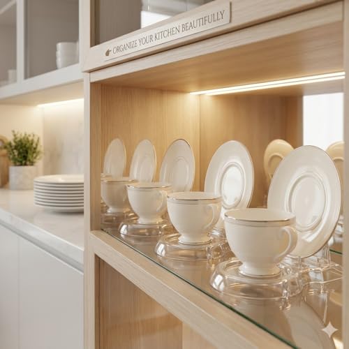 HOHIYA 12 Pack Acrylic Teacup Stand Stackable Cup & Saucer Holder Clear | Clear stackable acrylic stands organize and display teacups, coffee mugs and saucers in cabinets or shelves.
