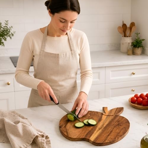 Sophia Art 100% Acacia Wooden Chopping Board, Butcher Block for Vegetables, Cafe and Restaurant, Serving Board,Charcuterie Board Cutting Board, Brown (Apple Board, 11"L x 9"W) - color: Apple Board, 11"L x 9"W