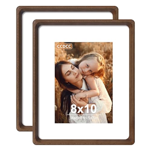 8x10 Picture Frame Set of 2, Natural Walnut Wood Solid Wood 8 by 10 Photo Frames with 5x7 Mat with Real Glass for Wall and Tabletop Display - color: Natural Walnut, size: 8x10-2Pack