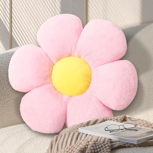 KUCCO Pink Flower Pillow, Daisy Shaped Decorative Throw Pillow, 17.7 Inch | Soft Plush Flower Shaped Pillow, Floral Seating Cushion, Cute Floor Pillow for Girls Room, Bedroom Decor - color: Pink