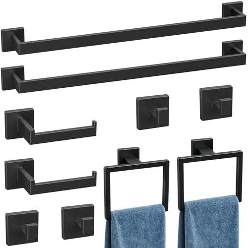 Luxbaro 10-Pieces 24 Inch Matte Black Bathroom Accessories, Wall Mounted | SUS304 Stainless Steel Black Towel Bar Set, Bathroom Hardware Set, Bathroom Towel Holder Set - size: 26 Inch (10 Pieces)