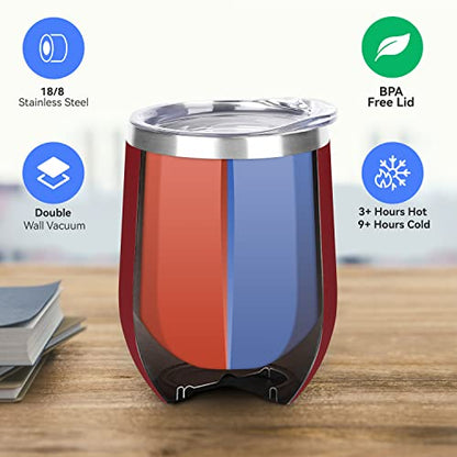DOMICARE Stainless Steel Wine Tumbler Bulk with Lid, Personalized Insulated Tumblers Set, 12oz Travel Coffee Cups Pack of 1, Red - color: Red, size: 1 Count (Pack of 1)