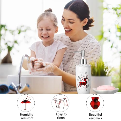 Christmas Bathroom Accessories Set of 4, Christmas Buffalo Bathroom Decor Merry Christmas Bathroom Tumbler Soap Dispenser Toothbrush Holder Soap Dish for Winter Xmas Theme Bathroom Decoration - style: Christmas