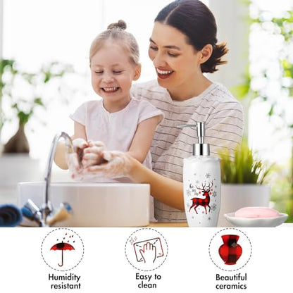 Christmas Bathroom Accessories Set of 4, Christmas Buffalo Bathroom Decor Merry Christmas Bathroom Tumbler Soap Dispenser Toothbrush Holder Soap Dish for Winter Xmas Theme Bathroom Decoration - style: Christmas