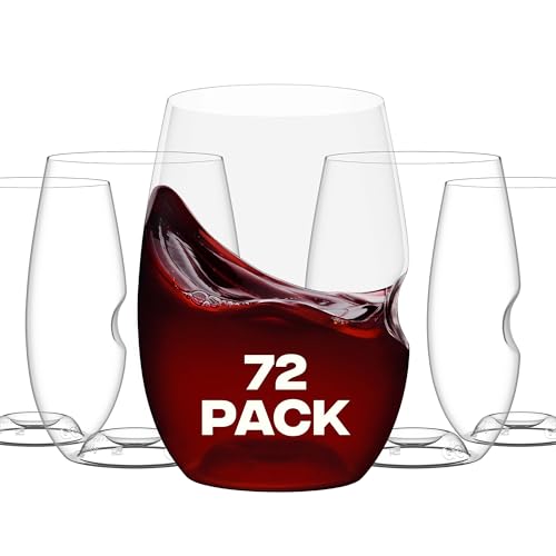 govino Unbreakable Stemless Wine Glass – Set of 72, 16oz, Dishwasher Safe, BPA-free Tritan, Clear Stemless Red Wine Glasses, Shatterproof for Indoor, Outdoor, Everyday Use. Reusable, Made in the USA - size: 72 Count (16 oz)