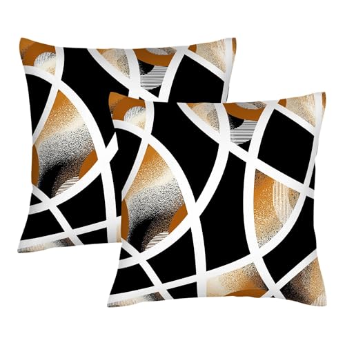 Burnt Orange and Black Throw Pillow Covers 18x18 Inch Set of 2 | Cozy Arc-Shaped Abstract Geometric Lines Decorative Cushion Covers, Yellow and White Pillows for Couch Sofa Living Room Decor - color: Orange&black