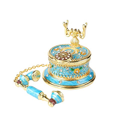 QIFU Hand Painted Sky Bule Telephone Figurine Trinket Box Hinged Unique Gift for Family - color: T2 Blue