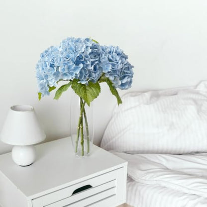 ZYTUYO 3 PCS Light Blue Artificial Hydrangea Fake Flowers 21'' Latex Lifelike Real Touch Large Bouquet Head with Long Stems Leaves for Centerpieces Party Home Wedding Silk Xmas Floral Decor | Lifelike Real Touch Latex Hydrangeas, for Home Decor, Outdoor W