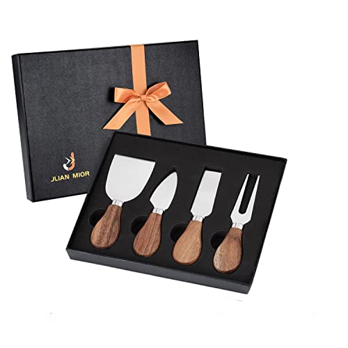 Exquisite 4-Piece Cheese Knives Set,Complete Stainless Steel Cheese Knife Collection(Acacia Wood Handle),Gift-Ready - style: Acacia Wood