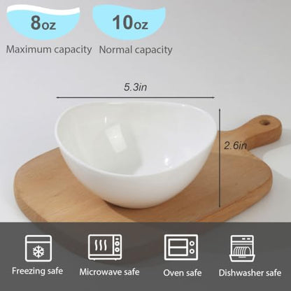 Samsle Porcelain Small Serving Bowls, 10 Ounce Dessert Bowls for Ice Cream Snacks Appetizer Candy Dishes, Dishwasher Safe Durable Ceramic White Bowl for Party, Set of 6 - size: Small（10oz）