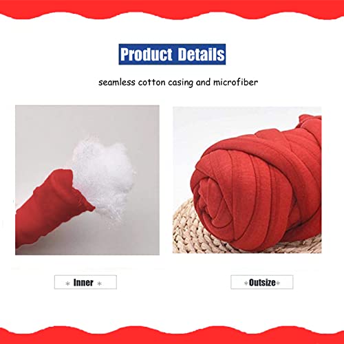 Arm Knitting Yarn for Chunky Yarn Giant Tubular Crochet Making Blanket DIY,Hand Knitting Braided Knot Throw Washable Tube Bulky for Weave Craft Crochet (Red,0.55lb)
