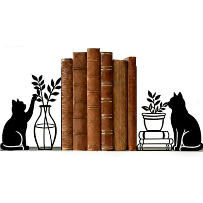 Decorative Cat Bookends, Metal Book Ends for Shelves - Cute Modern Cat Shape Bookend Holder for Bookshelf, Home Office Desk Decor, for Cat Lovers & Reading Enthusiasts