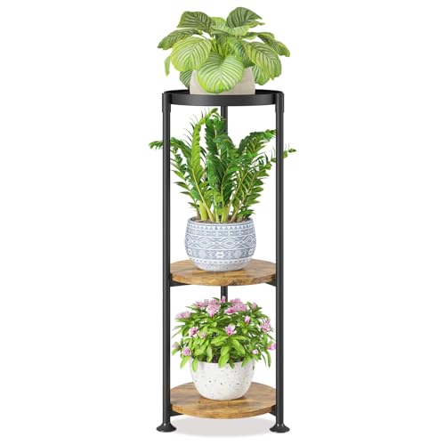 LASZOLA Plant Stand Tall Flower Holder for Indoor Corner, 3 Tier Black | Heavy Duty Metal Vertical Multi Level Shelf Rack for Narrow Floor, Sturdy Modern Round Organizer for Patio Porch Garden - color: Standard Black-Brown, size: 3 Tier