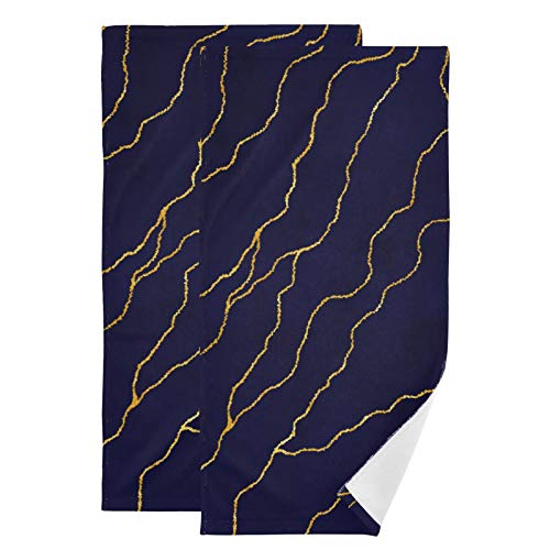 Gold Lines Foil Navy Blue Hand Towels Set of 2 Luxury Print Decorative Bathroom Towels Super Soft Highly Absorbent Multipurpose Towels for Yoga Gym Spa Hotel Bathroom Kitchen 28x14 Inch - color: Gold Lines