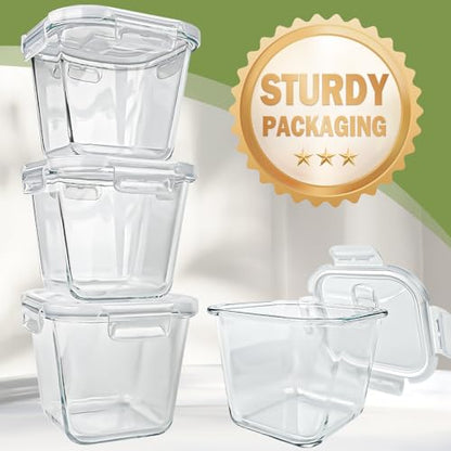 Borosilicate Glass Soup Containers with Lids, 4 Cup/32 oz, 4 Pack | Microwave Dishwasher Oven Freezer Safe | Airtight Leak Proof | Food Grade | Square Soup Meal Prep | Lunch | Food Storage Set - color: Transparent4