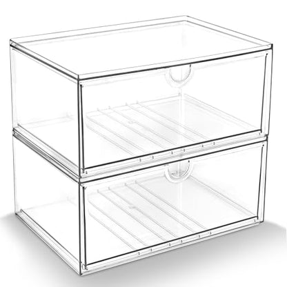 Prsildan Acrylic Makeup Organizer, 2 Pack Stackable Clear Storage Drawers for Baby Bottles Desk Organizers with 2 Drawers for Countertop Vanity Nursery Modular System for Cosmetics Jewelry - size: Stackable-2 Drawers
