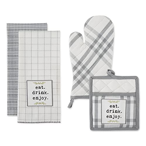 DII Home Sweet Farmhouse Kitchen Collection, Potholder/Oven Mitt/Dishtowel Set, Gray, 4 Count - color: Gray, size: Potholder/Oven Mitt/Dishtowel Set