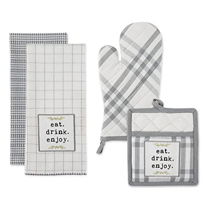 DII Home Sweet Farmhouse Kitchen Collection, Potholder/Oven Mitt/Dishtowel Set, Gray, 4 Count - color: Gray, size: Potholder/Oven Mitt/Dishtowel Set