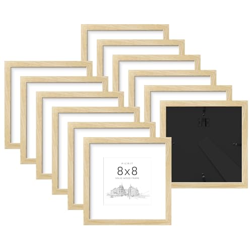 8x8 Solid Wood Frame Set of 12, Oak Wood Grain Gallery Wall | Fits 5x5 Photos With Mat or 8x8 Without Mat, Black Backboard, Square Gallery Wall Decor, Tabletop Display, Easy Opening - color: Natural Wood Grain, size: 8x8" (12 Pack)