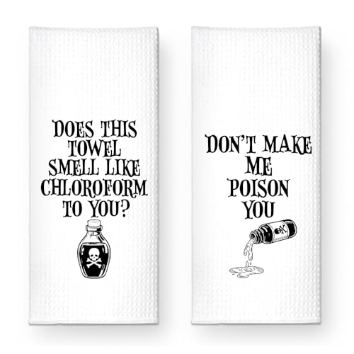 Don’t Make Me Poison You Kitchen Towels 2 Pack, Funny Halloween Horror Kitchen Decor, Baking Flour Sack Dish Towels Gifts for Women Mom Hostess, New Home Sarcastic Gifts for Neighbor Friend - color: Poison