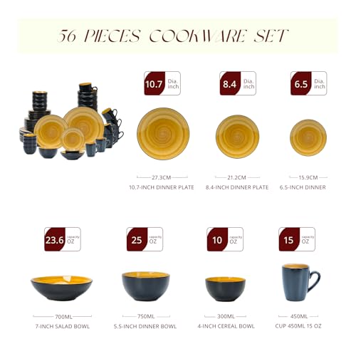 Stoneware Sonoma 56pc Dinnerware Set, Black + Speckled Spin Wash Yellow - color: Yellow