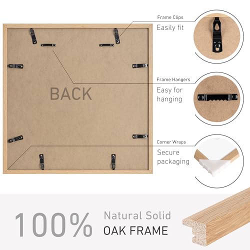 16x16 Picture Frame Natural Solid Oak Photo Frames with 12x12 Removable Mat Wall Hanging Large Handcrafted Frame with HD Plexiglass Wall and Tabletop Display Large Poster Frame - color: Oak, size: 16X16,1P