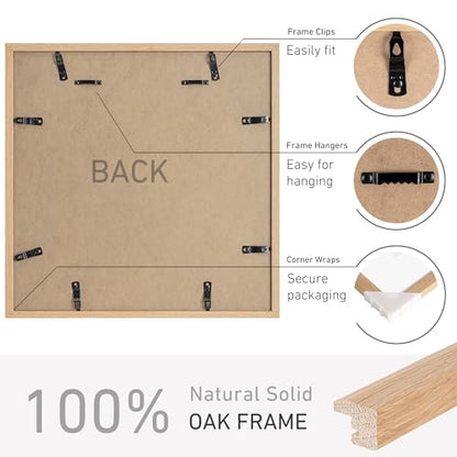 16x16 Picture Frame Natural Solid Oak Photo Frames with 12x12 Removable Mat Wall Hanging Large Handcrafted Frame with HD Plexiglass Wall and Tabletop Display Large Poster Frame - color: Oak, size: 16X16,1P