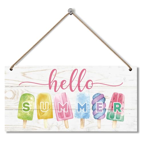Hello Summer Wooden Sign, Ice-cream Hanging Wood Sign Home Decorative, Printed Wood Wall Art Signs, Porch, Front Door Patio, Perfect for Summer Vibes and Outdoor Decoration - color: Style 02