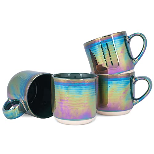 Elanze Designs Glossy Reactive Glaze Large 17 Fluid Ounce Everyday Kitchen Food Grade Ceramic Stoneware Coffee Mug Cup with Comfort Curved Handles, Set of 4, Emerald Green - color: Emerald Green