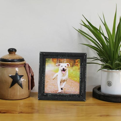 6x6 Picture Frame Made of Solid Wood High Definition Glass Rustic Antique Designs Small Photo Frame for Tabletop Display and Wall Mounting, Distress Black - color: Distress Black B, size: 6" X 6"