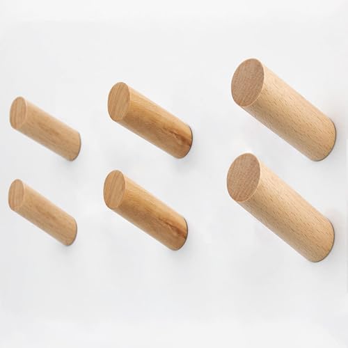 evory 6 Natural Wood Hooks for Wall, Rustic Wooden Coat Hooks Wall Mount, Hat Hooks for Wall, Decorative Coat Rack Hangers, Heavy Duty Coat Hanger Hooks for Hanging Bags,Towels,Purse(Beech Wood) - color: 6 Pack - Beech wood