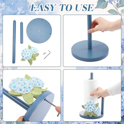 Hydrangea Paper Towel Holder Resin Blue Hydrangea Kitchen Decor Countertop Toilet Paper Towel Stand 12.5 Inch Floral Decorative Funny Stuff Gifts for Bathroom, Kitchen, Farmhouse, Home Decor - style: Hydrangea