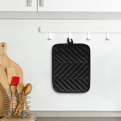 R HORSE 6Pcs Black Pot Holders with Pocket for Kitchen, 7''x 9'' | Cotton Potholders, Heat Resistant Oven Mitts, Non-slip Terry Cloth Trivet, Ideal for Baking Cooking, Machine Wash - color: Black