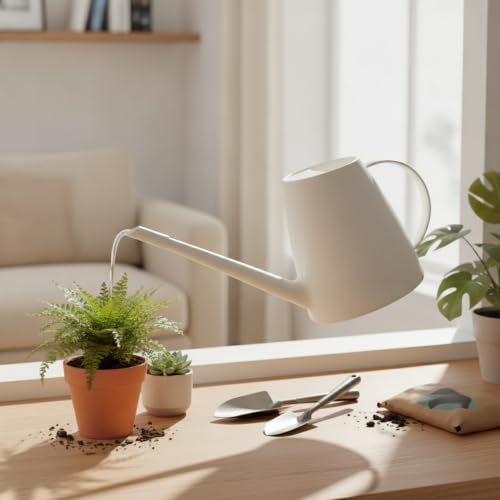 1.8L Long Spout Watering Can for Indoor Plants, Durable PP Plastic Pot Waterer with Precise Flow Control for Home Garden, Balcony & Windowsill - color: White