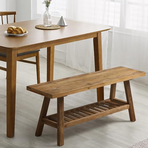 Reclaimed Solid Wood Bench-43.3" Entryway Bench with Storage Shelf | Farmhouse Narrow Rustic Bench, Hallway, Kitchen, Bedroom, Dining, Indoor - size: 43.3"