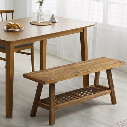 Reclaimed Solid Wood Bench-43.3" Entryway Bench with Storage Shelf | Farmhouse Narrow Rustic Bench, Hallway, Kitchen, Bedroom, Dining, Indoor - size: 43.3"
